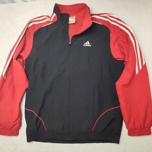 Adidas Track Jacket Men Large Black Red Full Zip 3 Stripe Athletic Soccer School